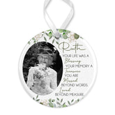 Personalised Memorial Christmas Bauble | Memory Ornament | Memorial Keepsake Christmas Bauble | Memorial Photo Ceramic Christmas Bauble  - Floral Poem